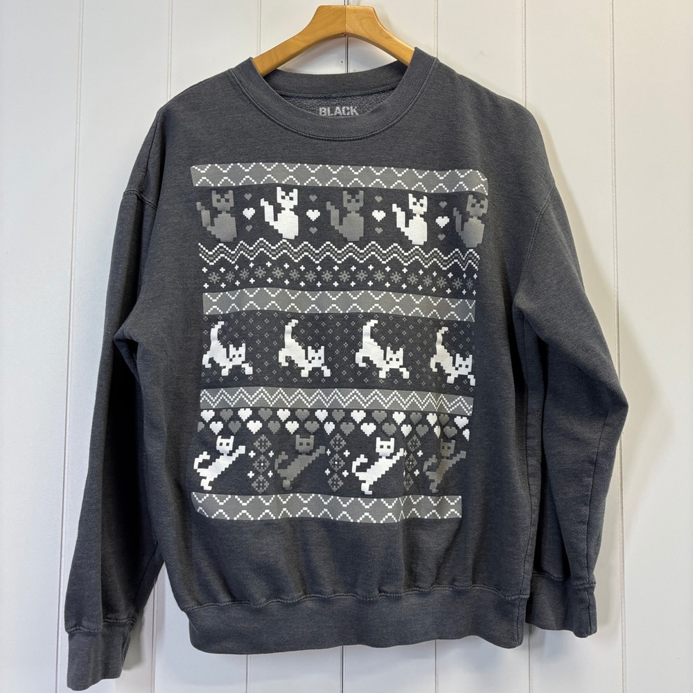 Black Matter Women Indie Cat Kitten Pixelated Cat Sweatshirt Size L Comfy Casual
